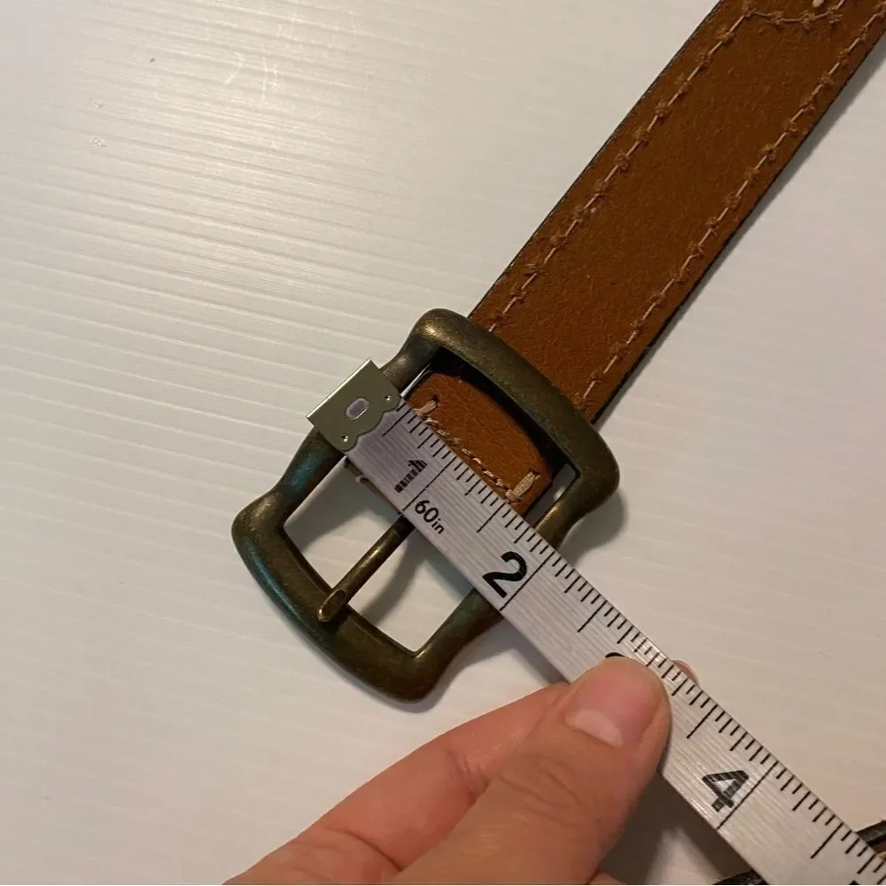 Genuine Leather womans Belt Brown thick stitch embroidery star western cowboy M